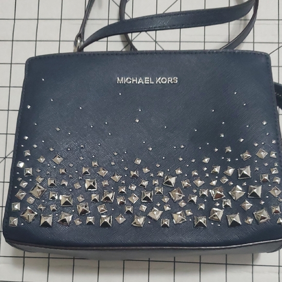 Michael Kors Dark Blue Crossbody Bag with Silver Accents - Picture 2 of 14